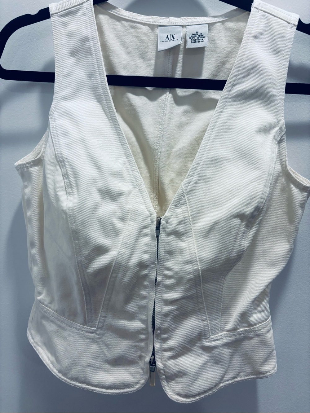 Armani Exchange White Sleeveless Zip-Front Vest